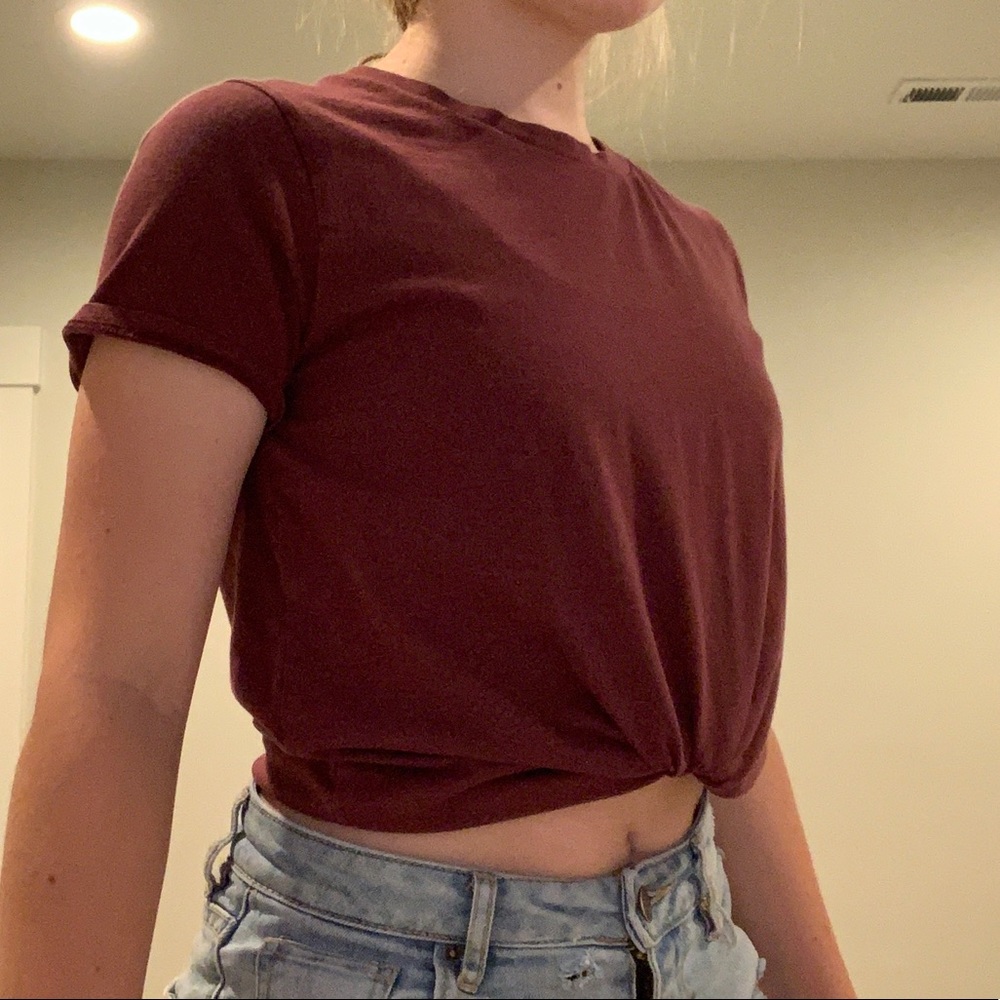 Cropped Front-Tie Shirt - Picture 2 of 4
